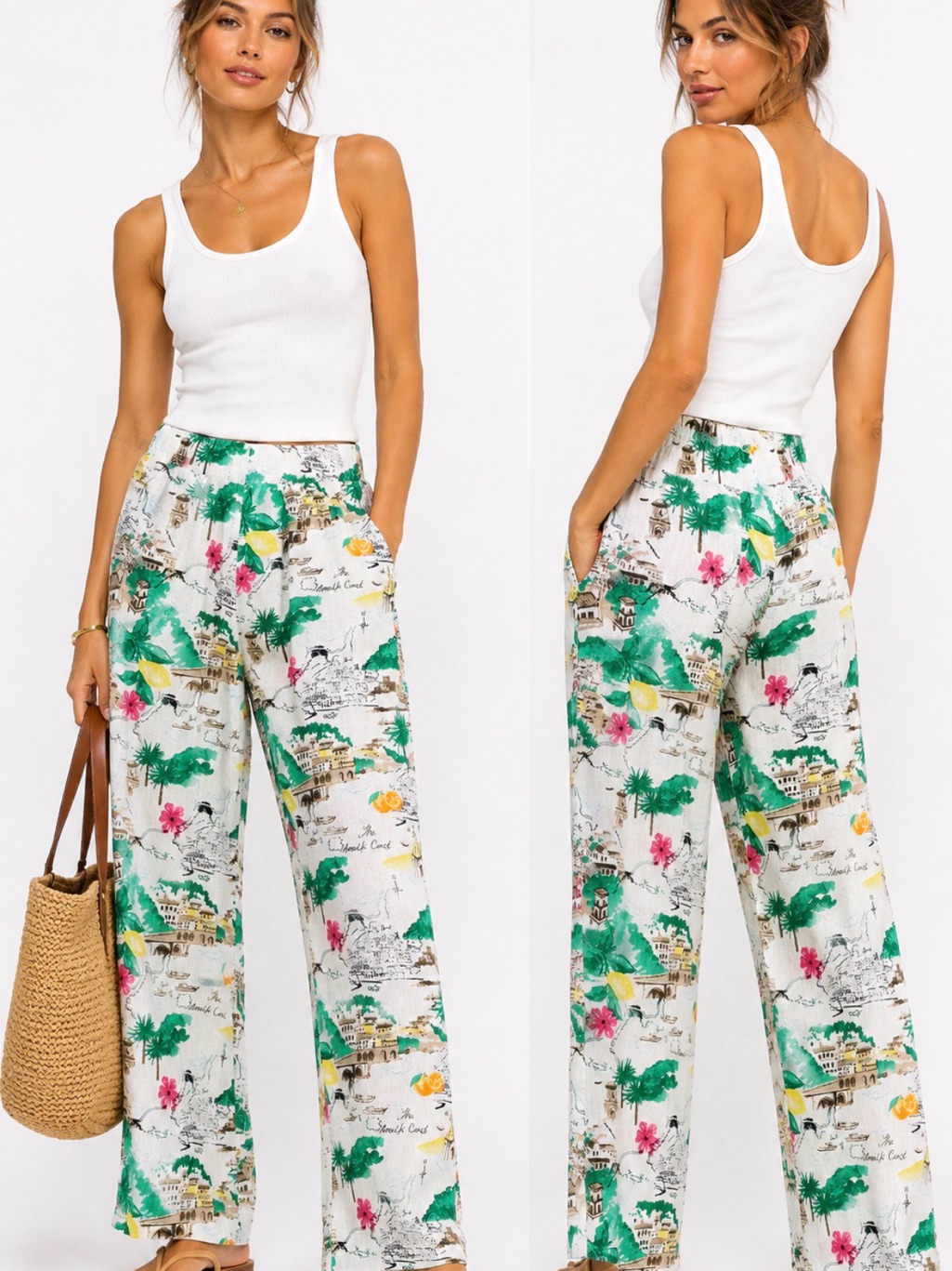 Cynthia Rowley 100% Linen Amalfi Coast Print Pants Size Small Resort Vacation